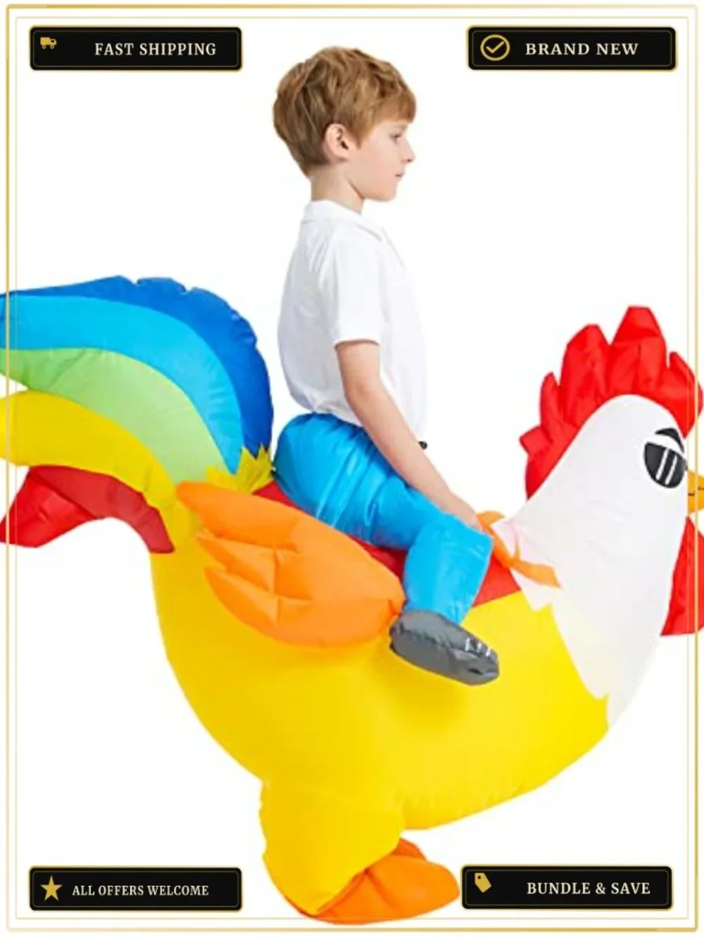 Kids Inflatable Chicken Costume Halloween Rooster Blow Up Suit 7-9 Years